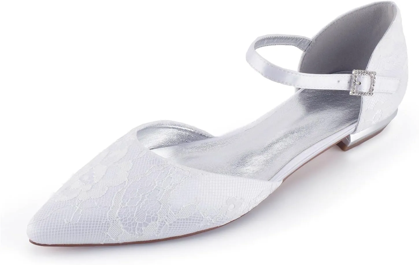 COMFASH Women Ballet Flats Shoes Pointed Toe Ankle Strap Lace Vamp Bride Wedding Sandals