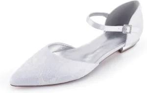 COMFASH Women Ballet Flats Shoes Pointed Toe Ankle Strap Lace Vamp Bride Wedding Sandals