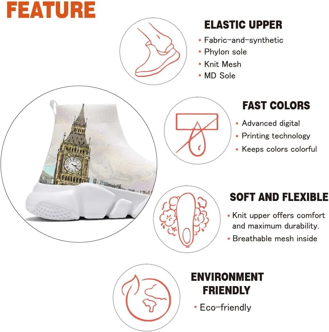Comfortable Sock Shoes for Womens City Art Sneakers Casual Walking Shoes