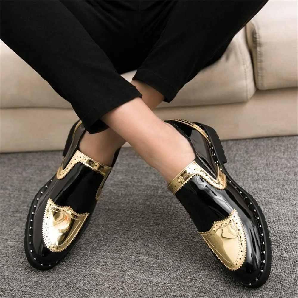 Comodish Men's Business Oxford Casual Personality Stylish Stitching Thick Patent Leather Brogue Shoes