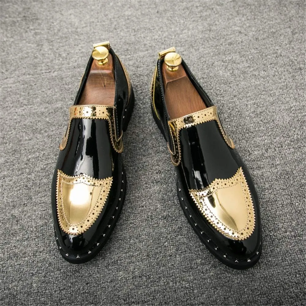 Comodish Men's Business Oxford Casual Personality Stylish Stitching Thick Patent Leather Brogue Shoes