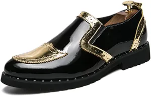Comodish Men's Business Oxford Casual Personality Stylish Stitching Thick Patent Leather Brogue Shoes