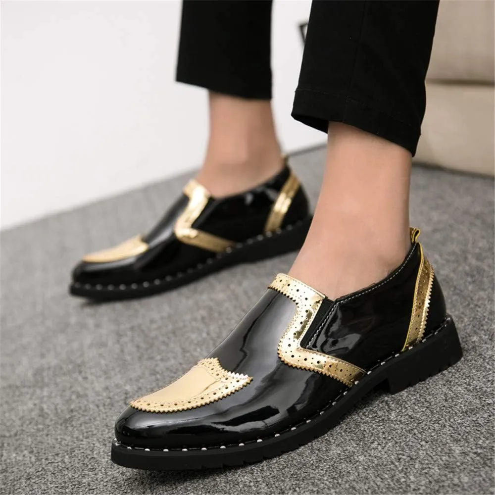 Comodish Men's Business Oxford Casual Personality Stylish Stitching Thick Patent Leather Brogue Shoes