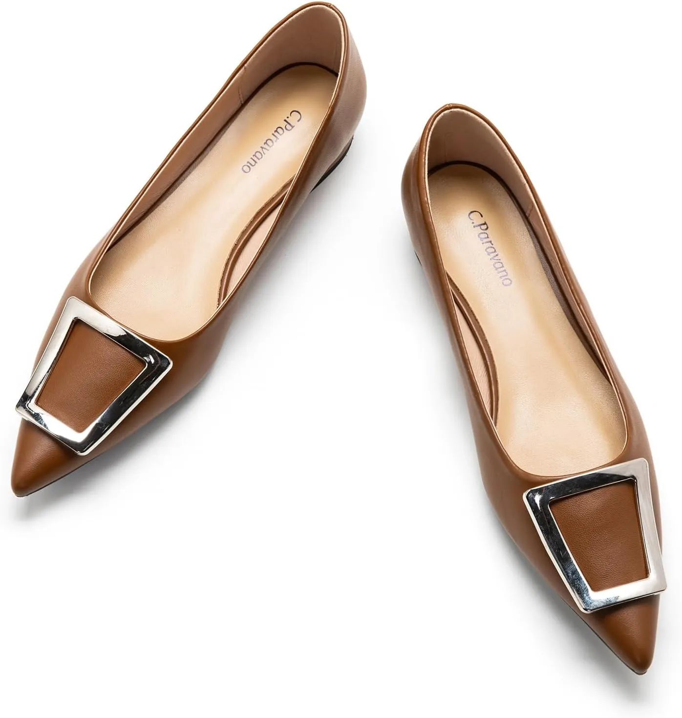 C.Paravano Flats Shoes for Women Pointed Toe Flats Dressy Flats Ballet Flats Shoes Patent Leather Shoes Comfortable Slip On Flat