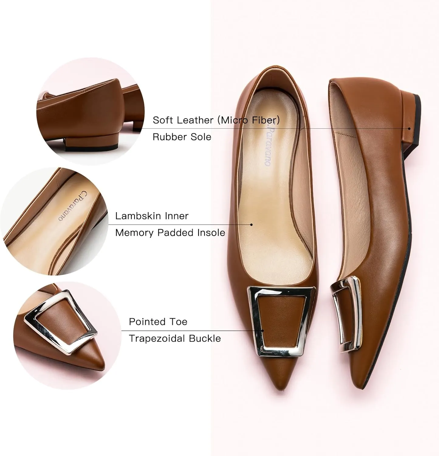 C.Paravano Flats Shoes for Women Pointed Toe Flats Dressy Flats Ballet Flats Shoes Patent Leather Shoes Comfortable Slip On Flat