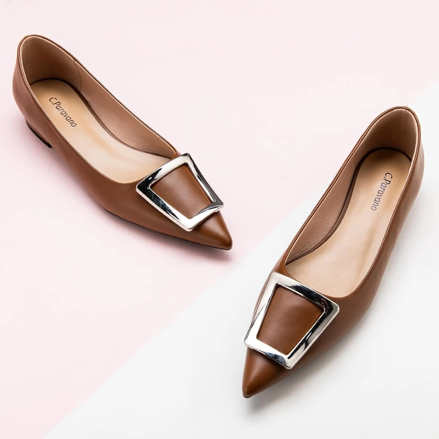 C.Paravano Flats Shoes for Women Pointed Toe Flats Dressy Flats Ballet Flats Shoes Patent Leather Shoes Comfortable Slip On Flat
