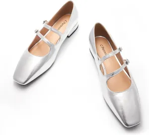 C.Paravano Luxury Mary Jane Ballet Flats: Adjustable Double Straps & Square Toe|Premium Comfort for Gallery Openings, Spring Brunches|Style w/Midi Skirts or Cropped Trousers