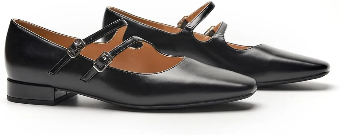 C.Paravano Luxury Mary Jane Ballet Flats: Adjustable Double Straps & Square Toe|Premium Comfort for Gallery Openings, Spring Brunches|Style w/Midi Skirts or Cropped Trousers
