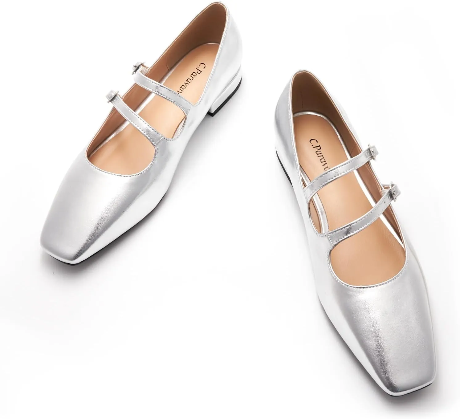 C.Paravano Luxury Mary Jane Ballet Flats: Adjustable Double Straps & Square Toe|Premium Comfort for Gallery Openings, Spring Brunches|Style w/Midi Skirts or Cropped Trousers