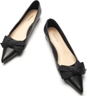 C.Paravano Pointy Bow Flats Women's Flats Ballet Shoes for Women（Black,Size 7