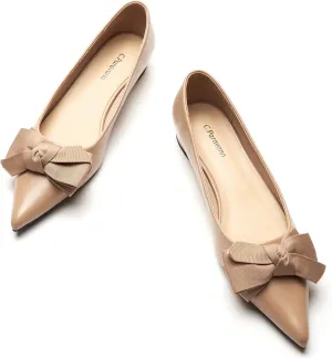 C.Paravano Pointy Bow Flats Women's Flats Ballet Shoes for Women（Camel,Size 10.5