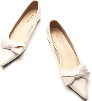 C.Paravano Pointy Bow Flats Women's Flats Ballet Shoes for Women（White,Size 8