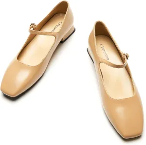 C.Paravano Women's Mary Jane Flats Adjustable Strap & Square Toe | Memory Foam Comfort | Perfect for Office, Weddings, Travel