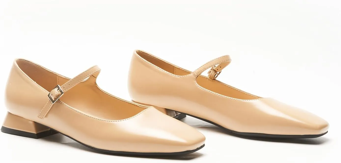 C.Paravano Women's Mary Jane Flats Adjustable Strap & Square Toe | Memory Foam Comfort | Perfect for Office, Weddings, Travel