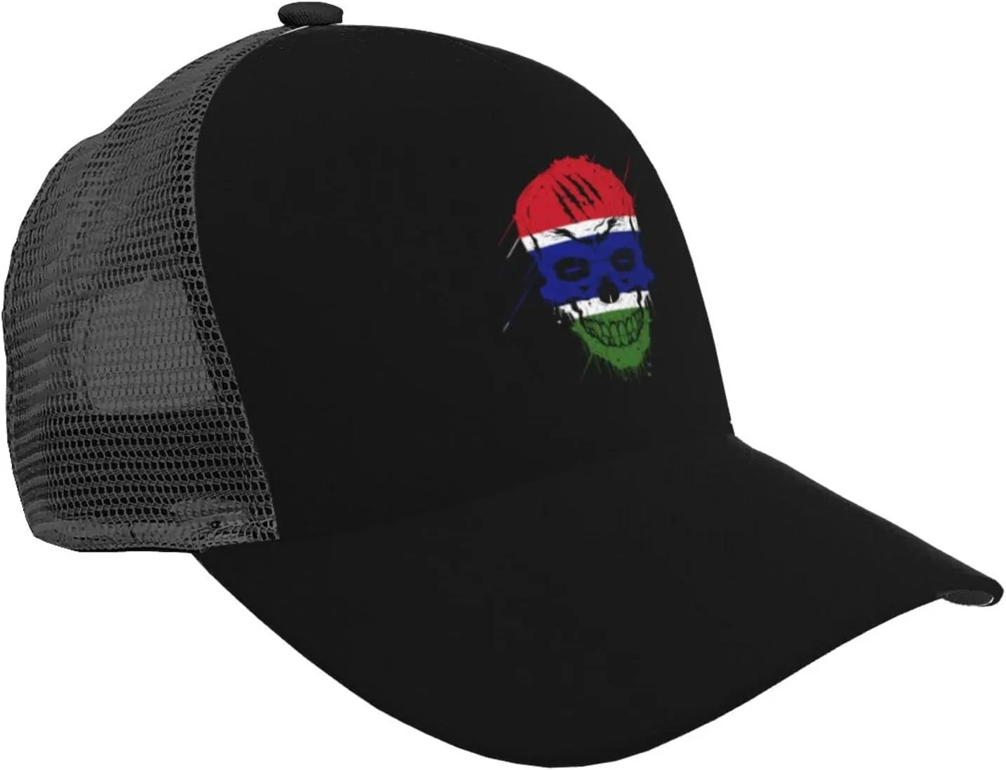Creative Gambia Patriot Skull National Flag Baseball Cap for Men Women Breathable Mesh Back Baseball Caps Adjustable Casual Outdoor Hat Trucker Hats Dad Cap