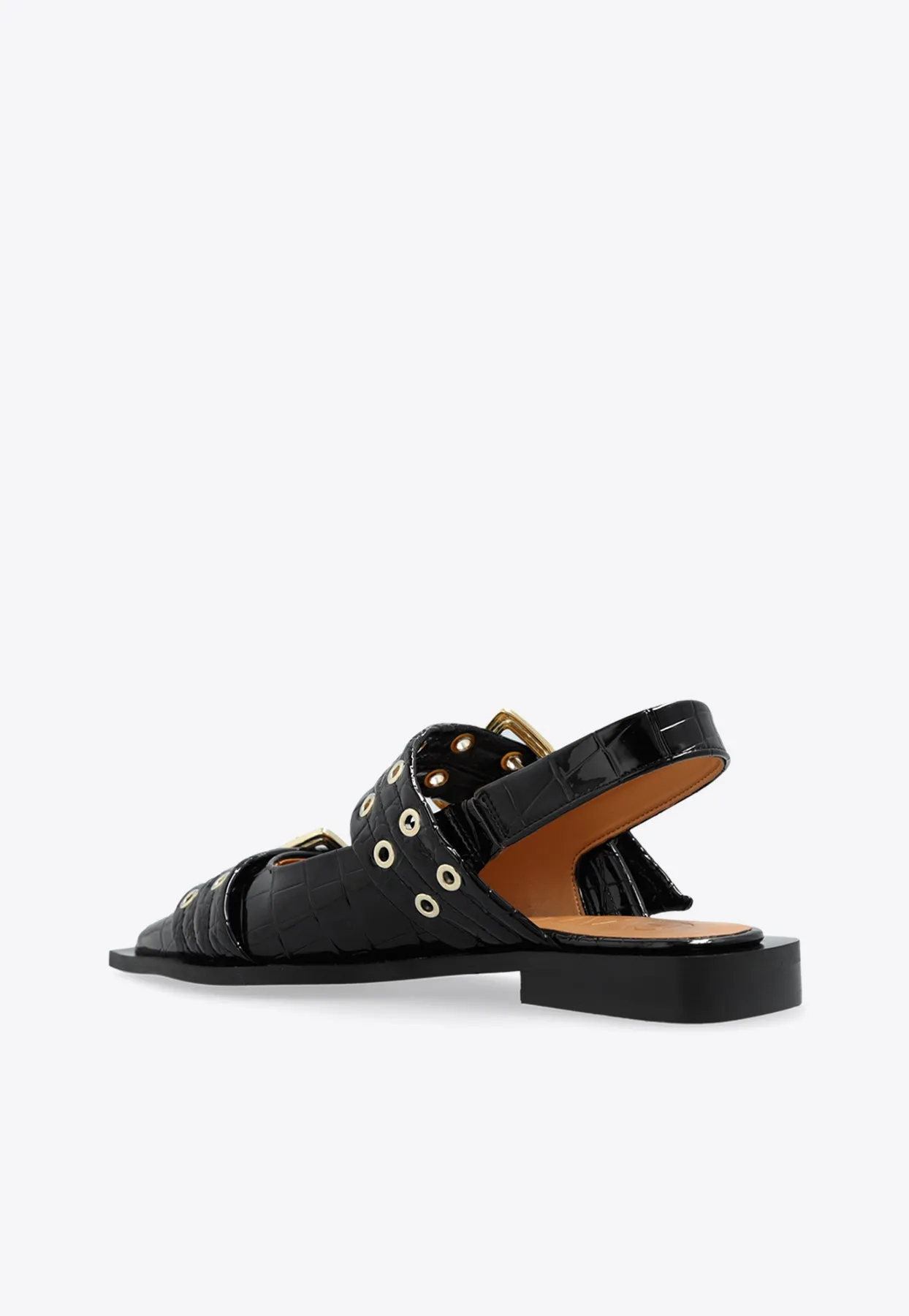 Croc-Embossed Leather Slingback Flats