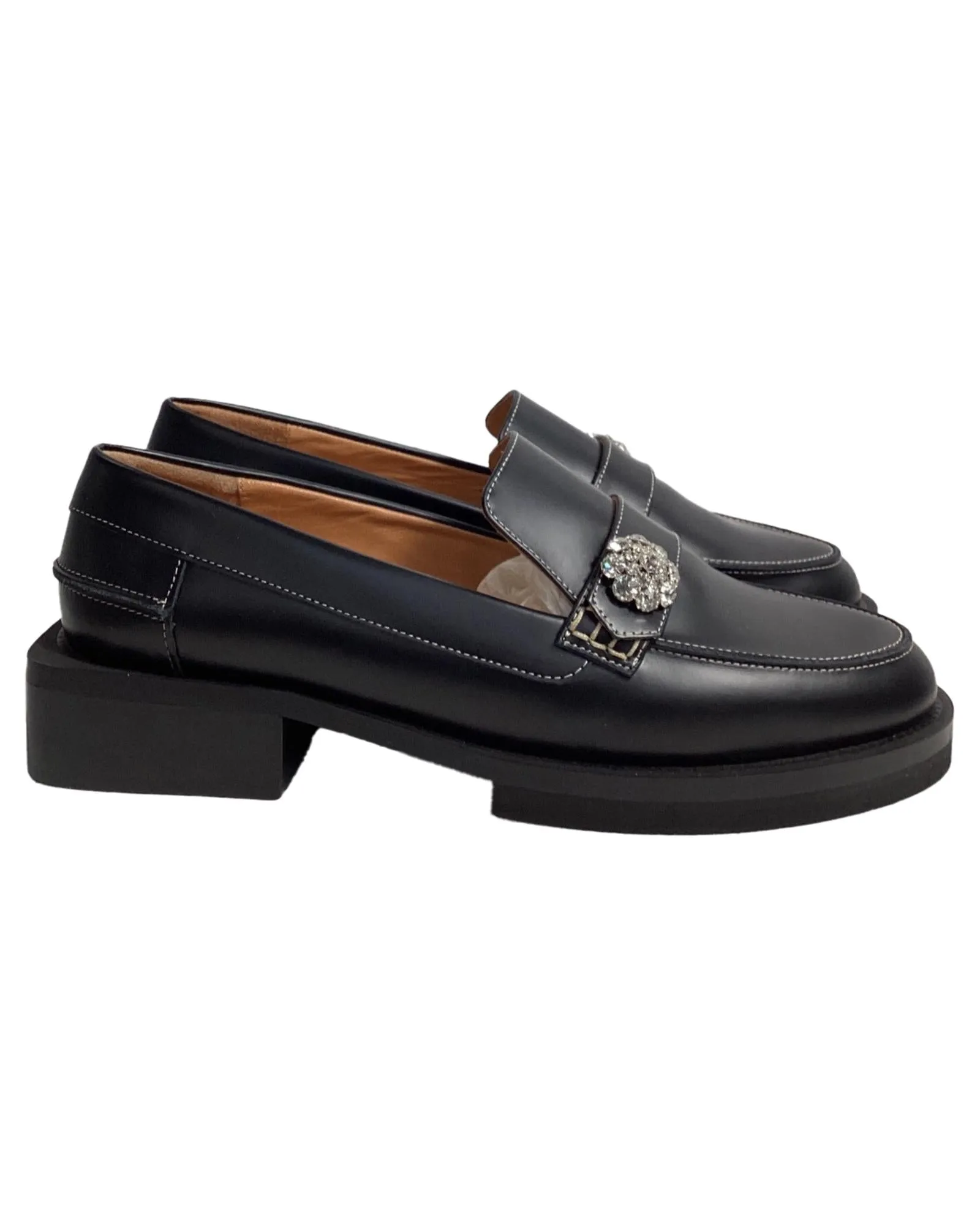 Crystal Embellished Loafer Platform Shoes