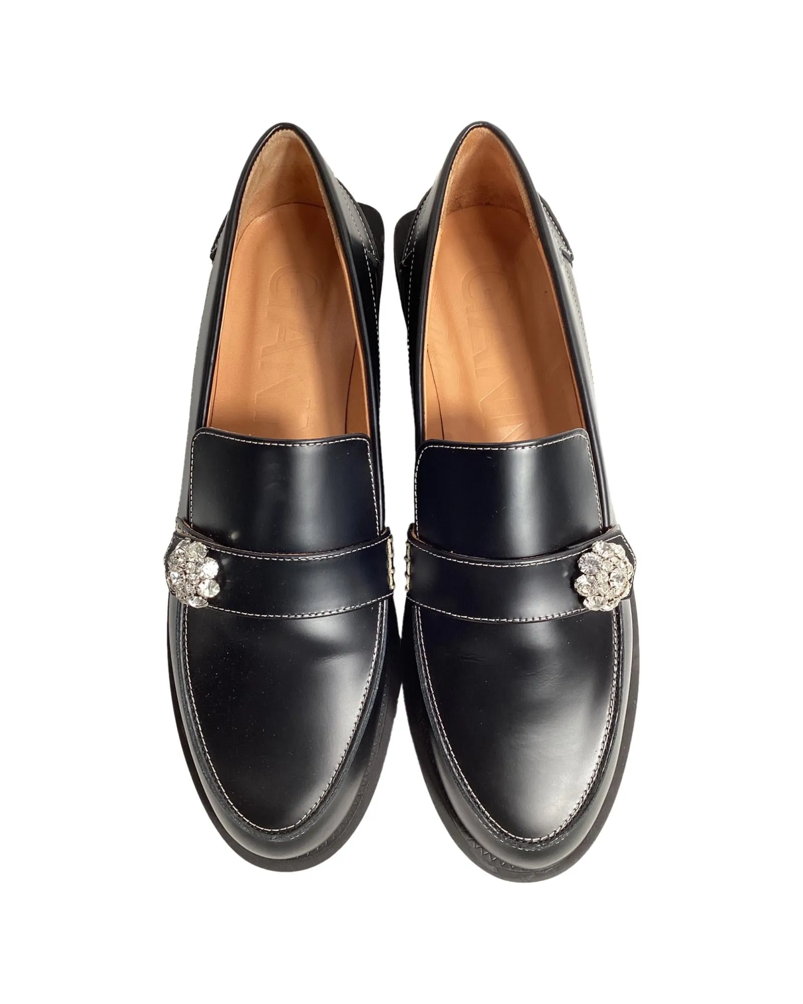 Crystal Embellished Loafer Platform Shoes