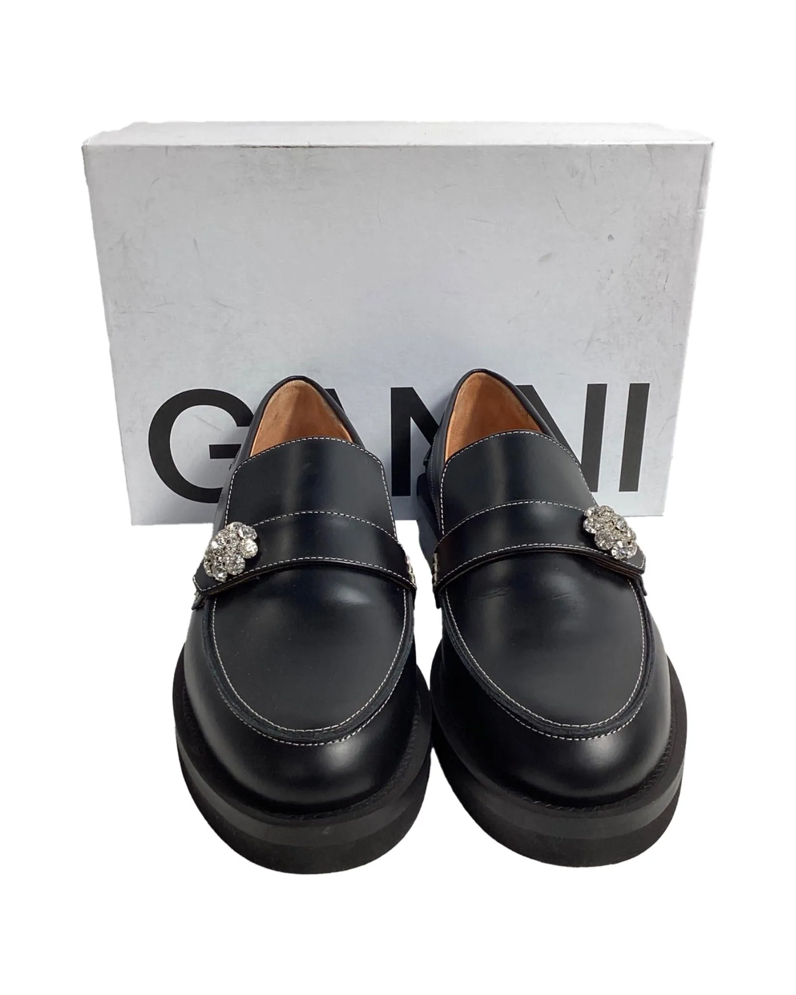 Crystal Embellished Loafer Platform Shoes