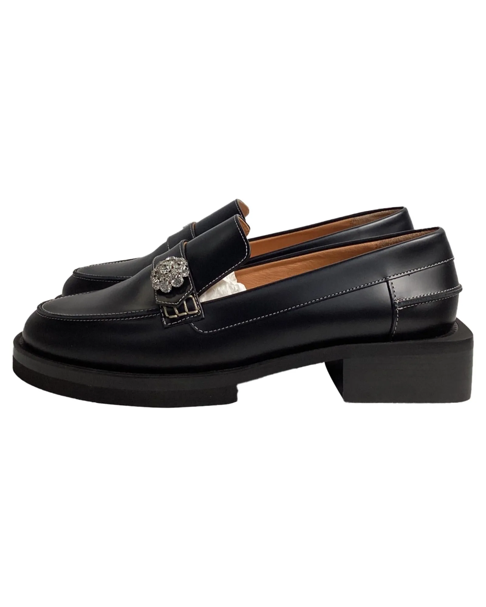 Crystal Embellished Loafer Platform Shoes