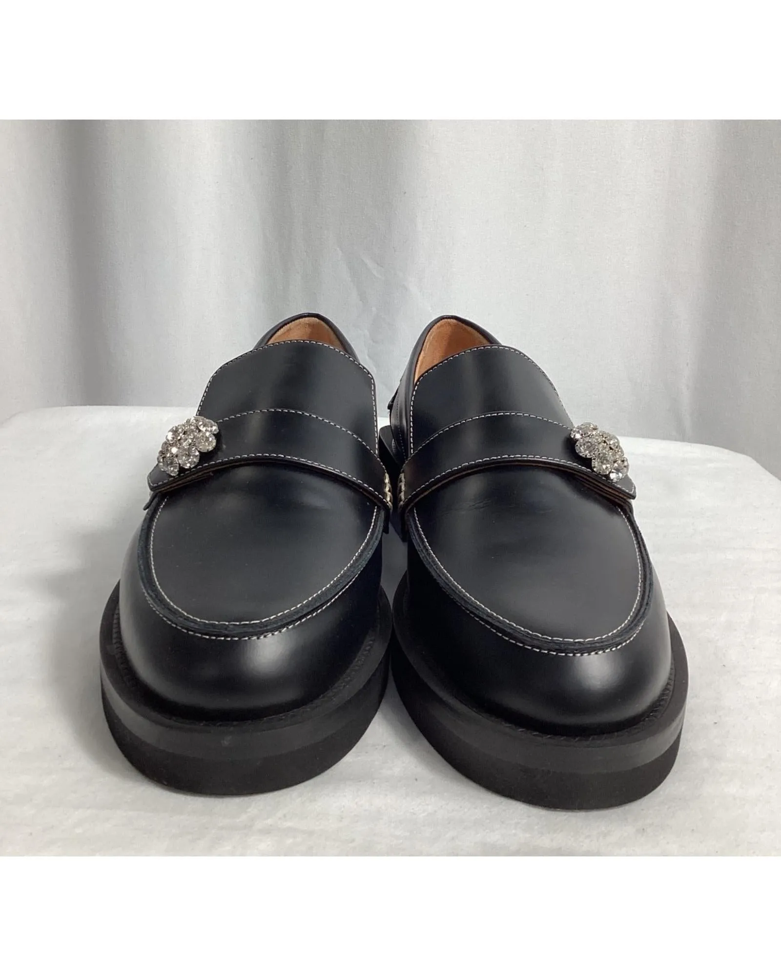 Crystal Embellished Loafer Platform Shoes