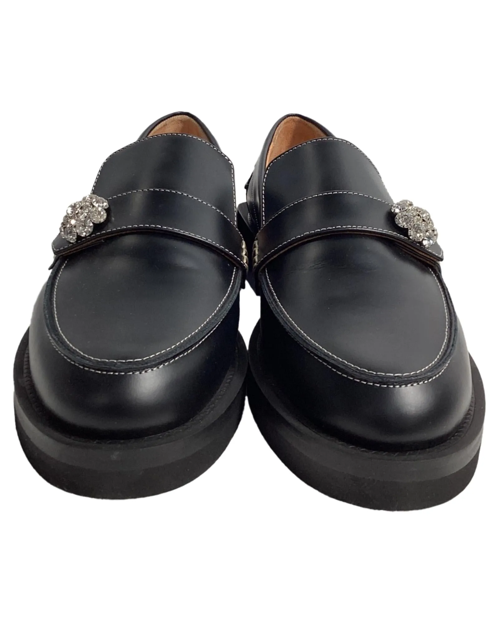 Crystal Embellished Loafer Platform Shoes