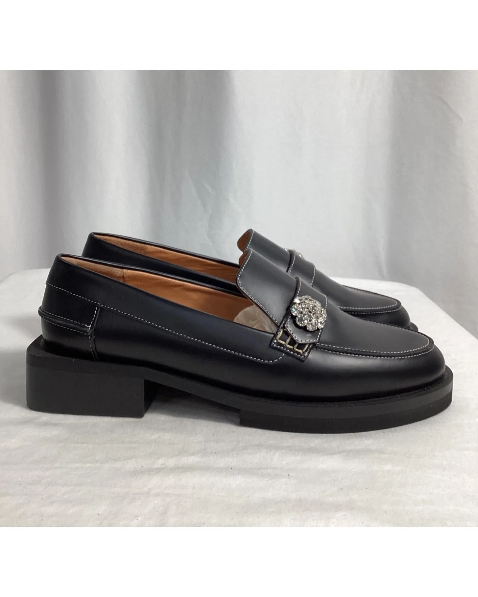 Crystal Embellished Loafer Platform Shoes
