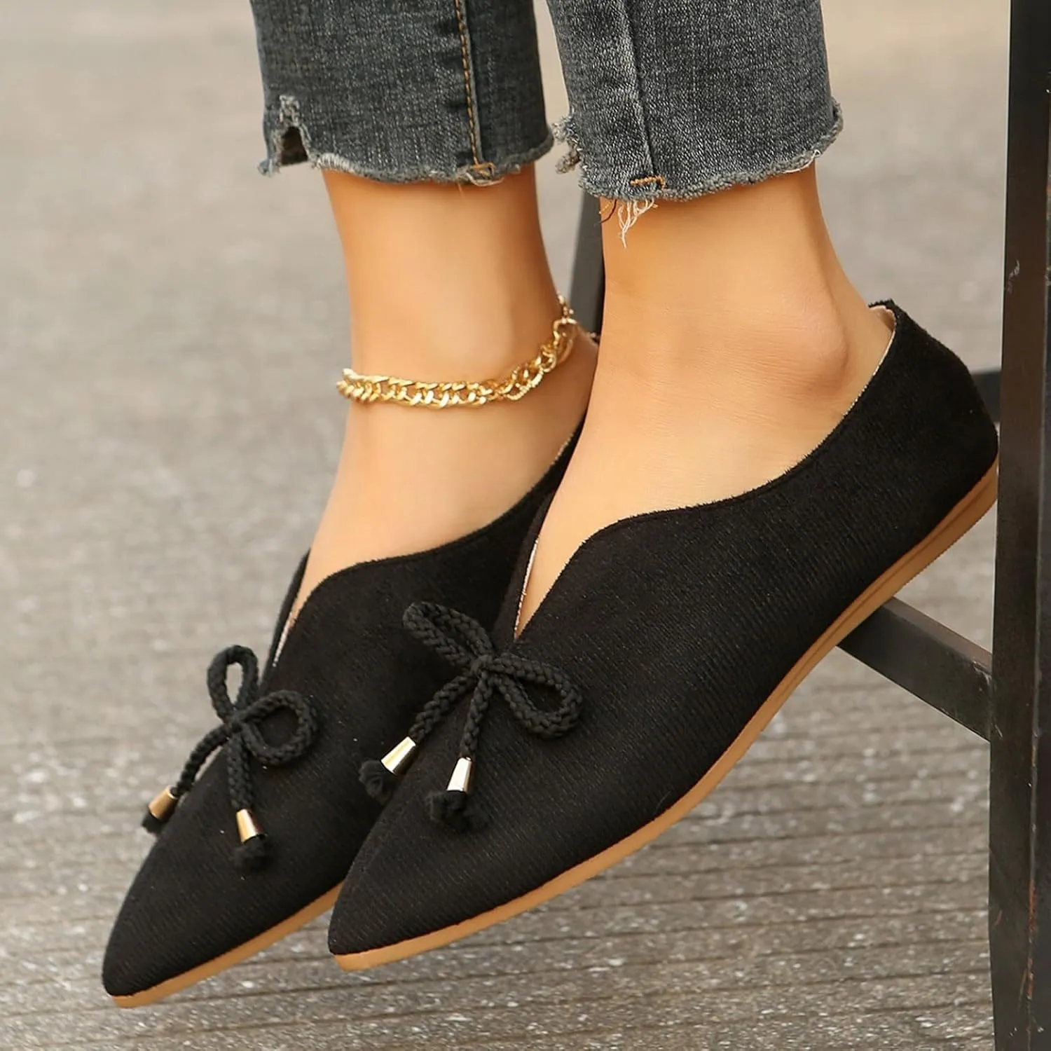 Crzidha Pointed Toe Flats for Women Dressy V Cut Bowknot Comfortable Ballet Flat Shoes Slip on Dress Casual Shoes Walking Office Shoes Soft Ballerina Lightweight Ladies Driving Work Shoes