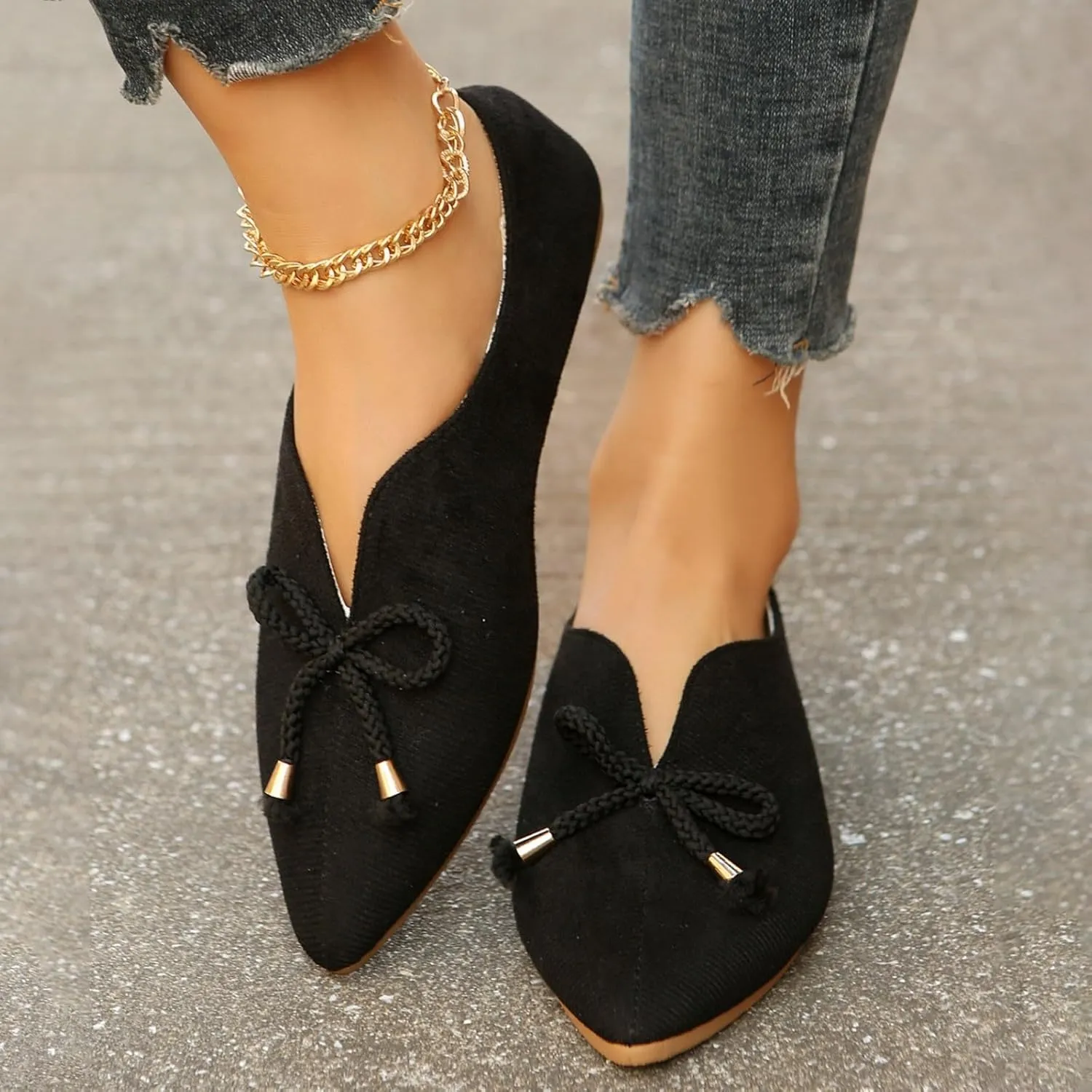 Crzidha Pointed Toe Flats for Women Dressy V Cut Bowknot Comfortable Ballet Flat Shoes Slip on Dress Casual Shoes Walking Office Shoes Soft Ballerina Lightweight Ladies Driving Work Shoes