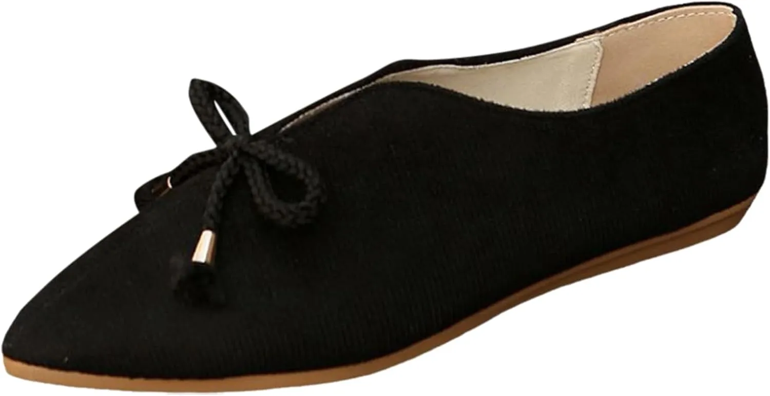 Crzidha Pointed Toe Flats for Women Dressy V Cut Bowknot Comfortable Ballet Flat Shoes Slip on Dress Casual Shoes Walking Office Shoes Soft Ballerina Lightweight Ladies Driving Work Shoes