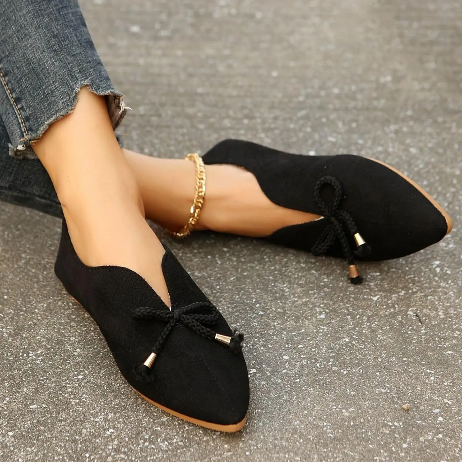 Crzidha Pointed Toe Flats for Women Dressy V Cut Bowknot Comfortable Ballet Flat Shoes Slip on Dress Casual Shoes Walking Office Shoes Soft Ballerina Lightweight Ladies Driving Work Shoes