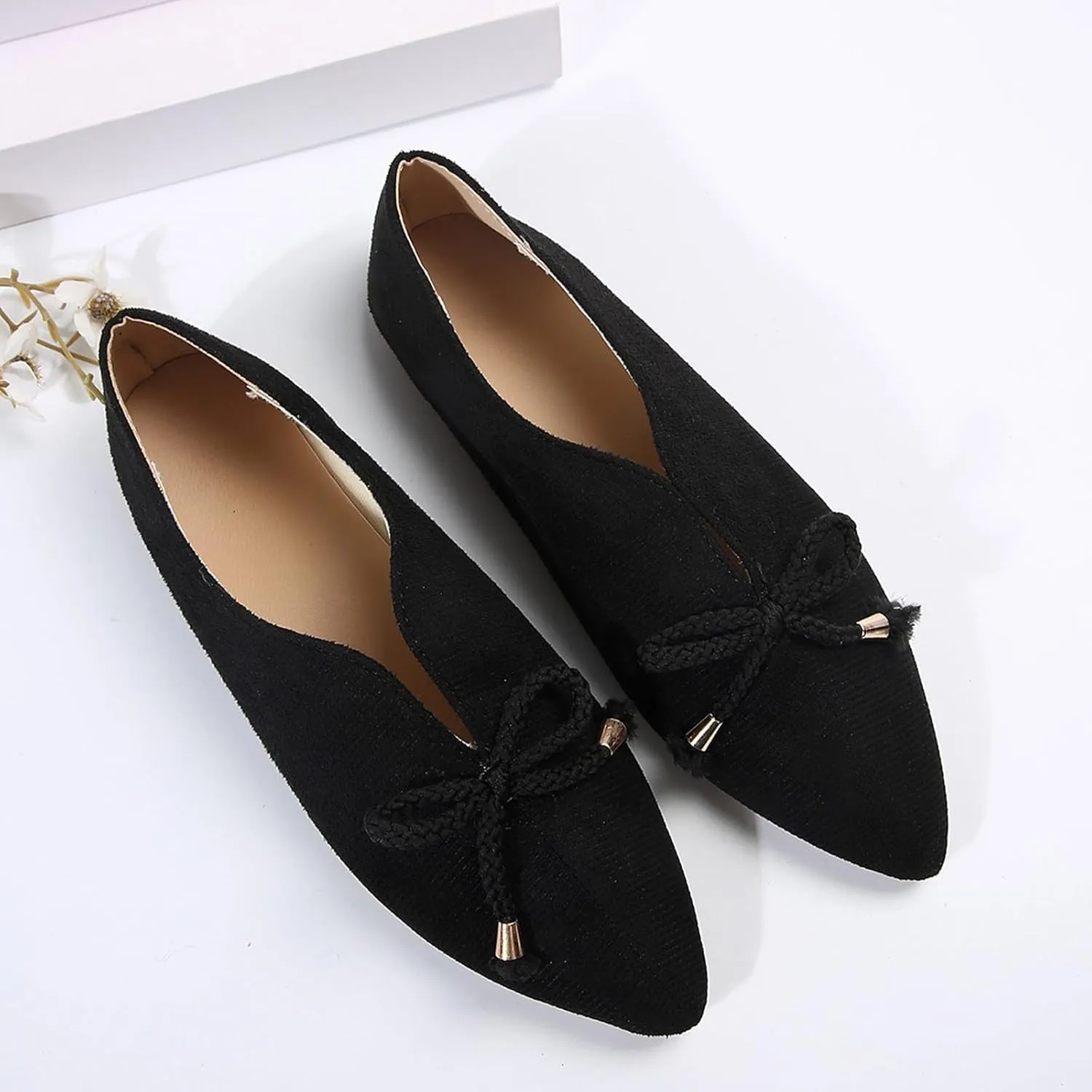 Crzidha Pointed Toe Flats for Women Dressy V Cut Bowknot Comfortable Ballet Flat Shoes Slip on Dress Casual Shoes Walking Office Shoes Soft Ballerina Lightweight Ladies Driving Work Shoes
