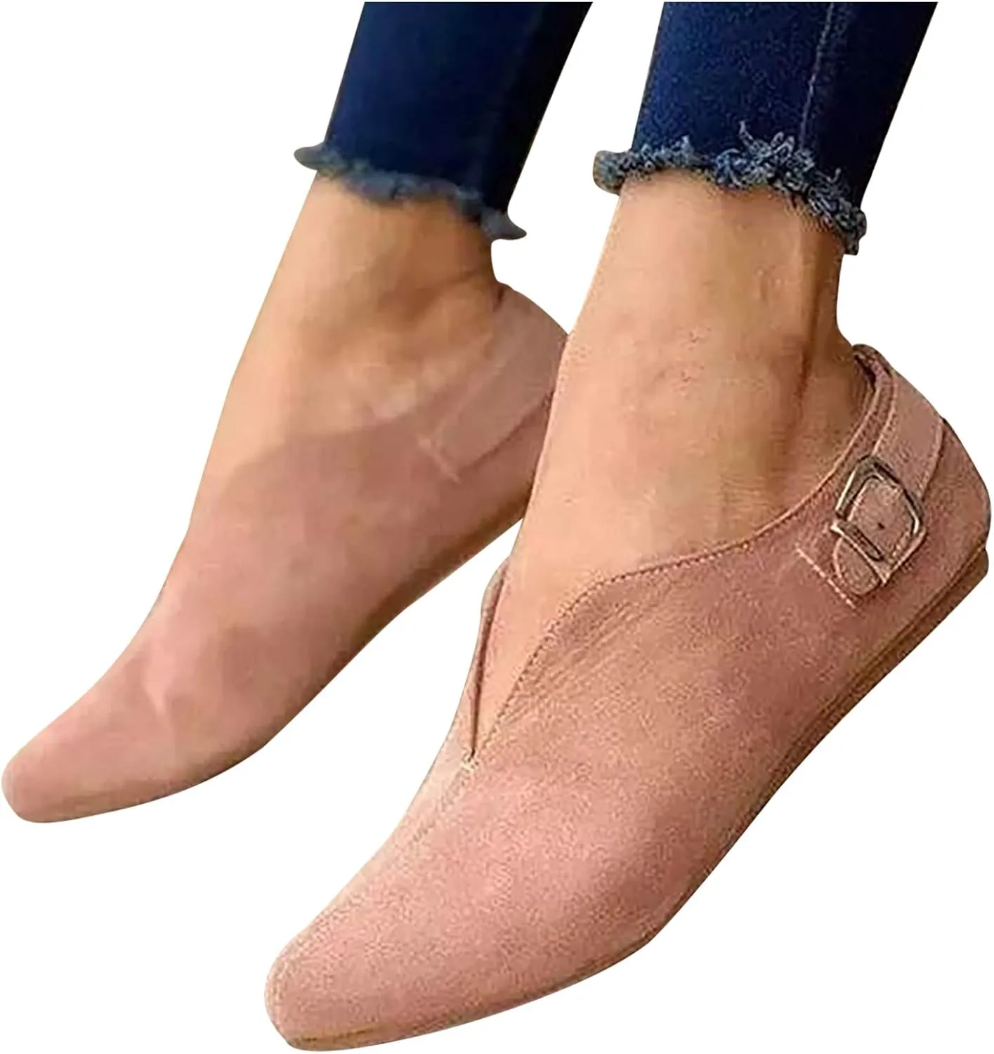 Crzidha Walking Shoes for Women Slip On Buckle Casual V Cut Pointed Toe Loafers Lightweight Comfort Soft Flat Dress Shoes Ballet Flats Fashion Non-Slip Cute Work Office Business Sneakers Shoes