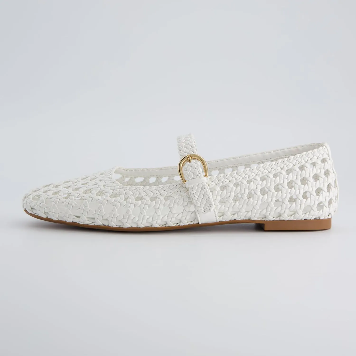 CUSHIONAIRE Weston Women’s Hand Woven Dressy Ballet Flats – Faux Leather Mary Jane with Adjustable Strap & Memory Foam