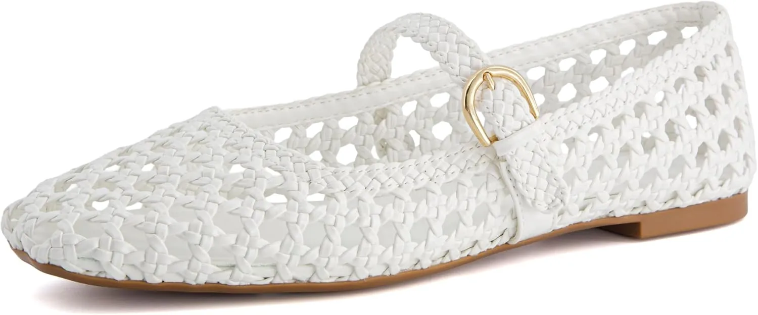 CUSHIONAIRE Weston Women’s Hand Woven Dressy Ballet Flats – Faux Leather Mary Jane with Adjustable Strap & Memory Foam