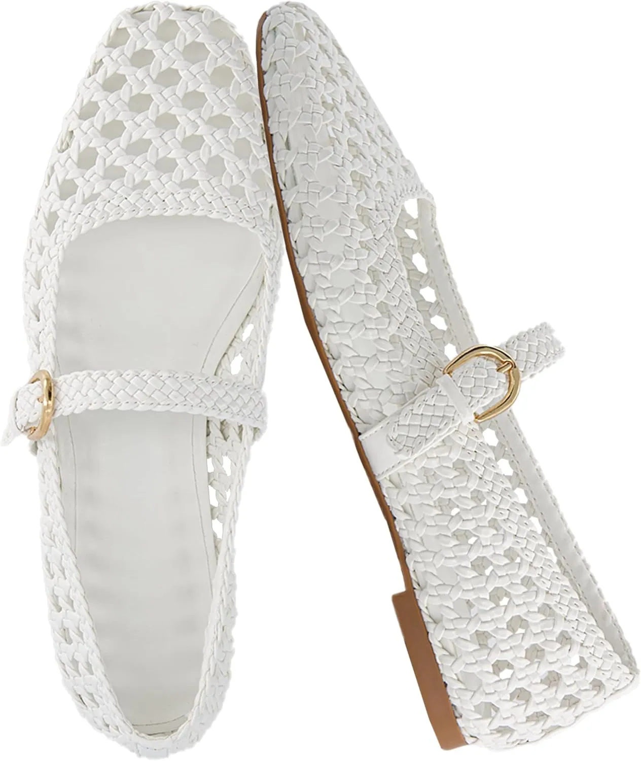 CUSHIONAIRE Weston Women’s Hand Woven Dressy Ballet Flats – Faux Leather Mary Jane with Adjustable Strap & Memory Foam