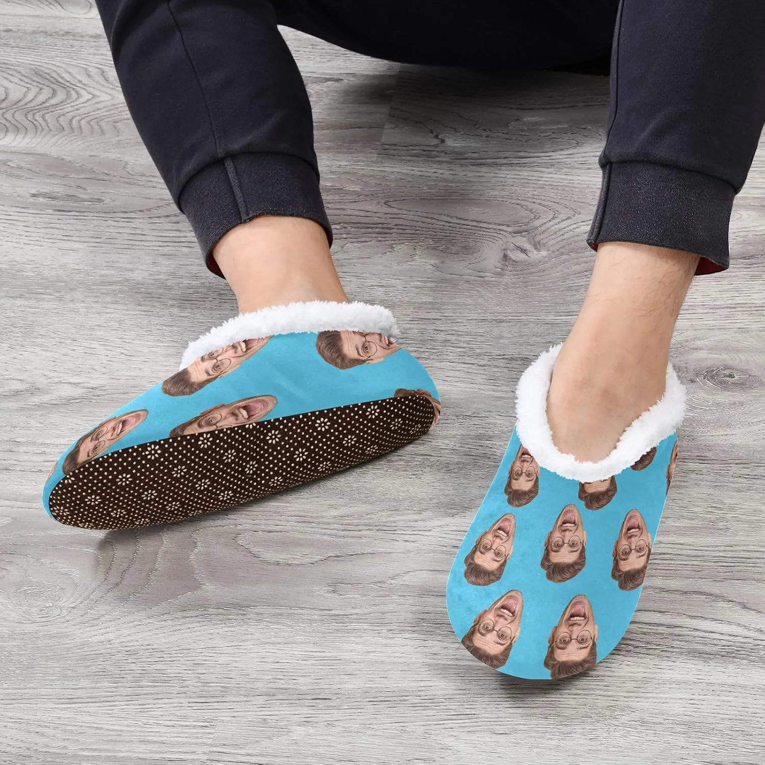 Custom Fuzzy Memory Foam Closed Back Slippers for Women Men Personalized Knit Fleece Lined House Shoes with Face Photos Warm Socks for Outdoor Indoor Bedroom Hotel