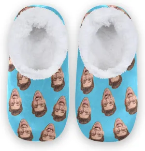 Custom Fuzzy Memory Foam Closed Back Slippers for Women Men Personalized Knit Fleece Lined House Shoes with Face Photos Warm Socks for Outdoor Indoor Bedroom Hotel