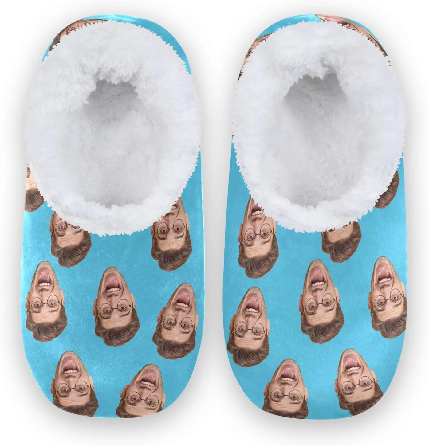 Custom Fuzzy Memory Foam Closed Back Slippers for Women Men Personalized Knit Fleece Lined House Shoes with Face Photos Warm Socks for Outdoor Indoor Bedroom Hotel