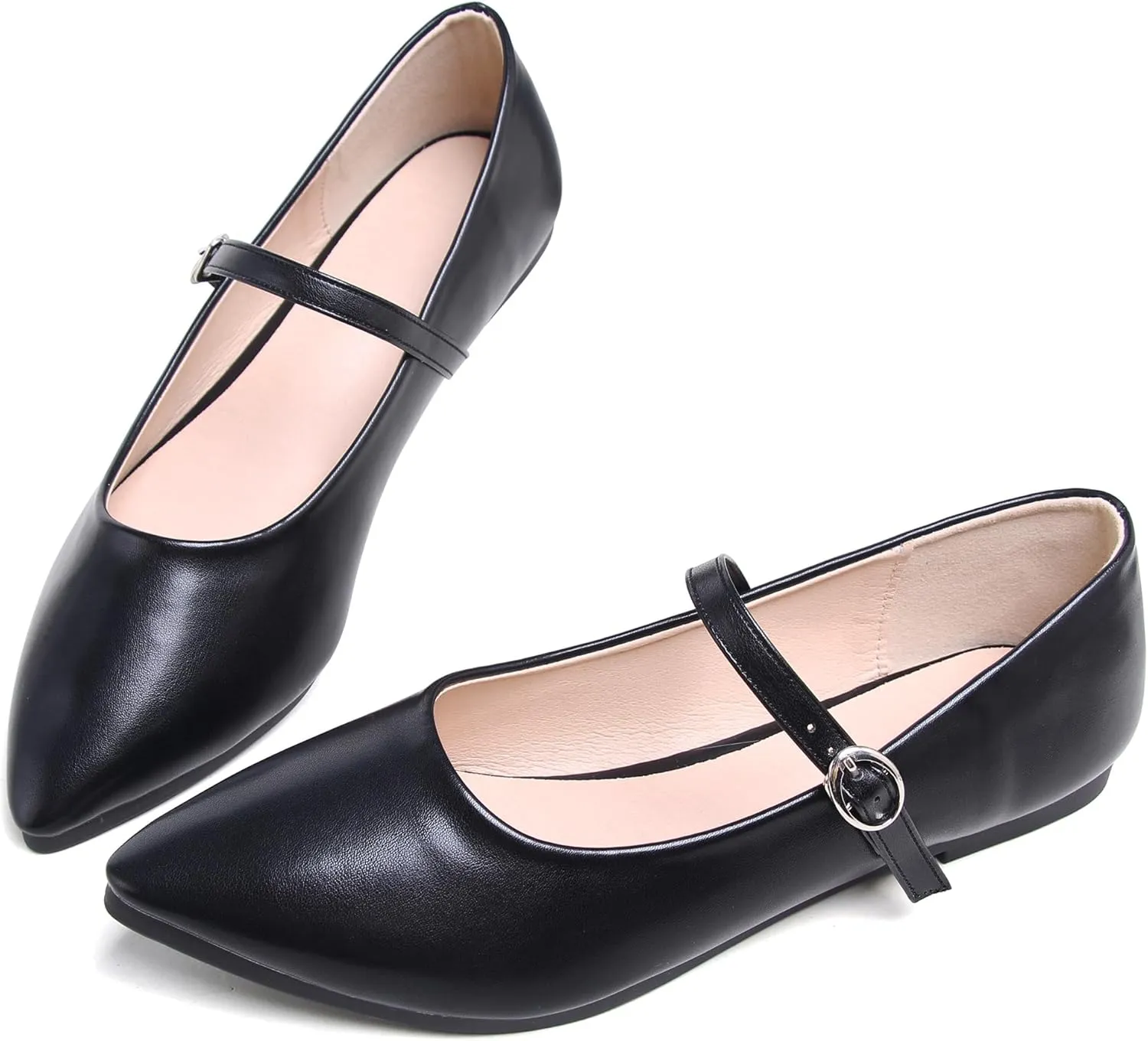 Dear Time Women's Pointed Toe Flats Mary Jane Shoes Adjustable Strap Ballets Vintage Office Work Comfortable Shoes