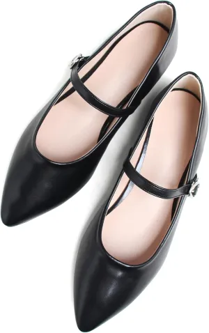 Dear Time Women's Pointed Toe Flats Mary Jane Shoes Adjustable Strap Ballets Vintage Office Work Comfortable Shoes