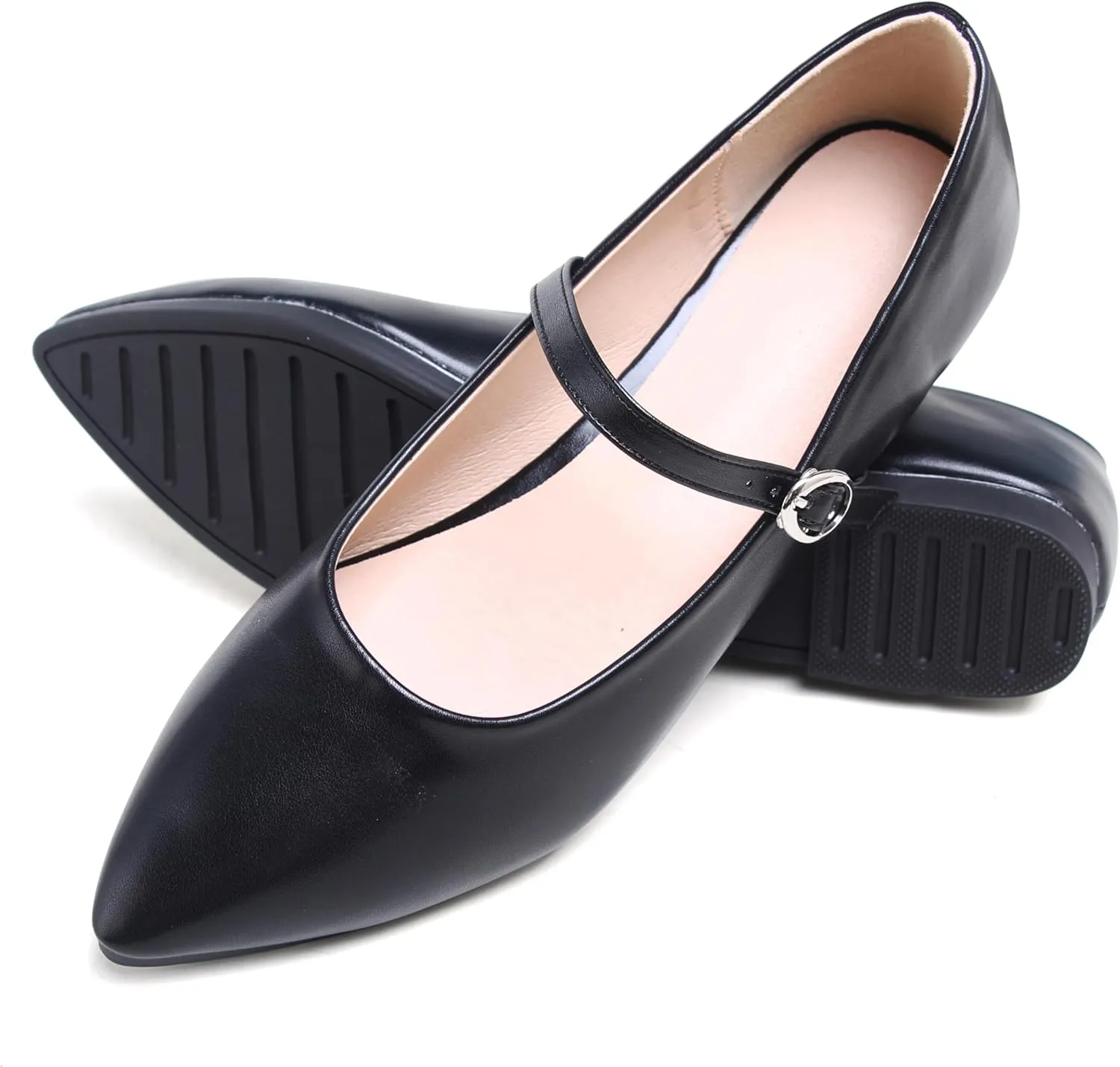 Dear Time Women's Pointed Toe Flats Mary Jane Shoes Adjustable Strap Ballets Vintage Office Work Comfortable Shoes