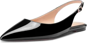 DearOnly Womens Flats Pumps Pointed Toe Slingback Classic Dress Shoes Patent Leather Sandals