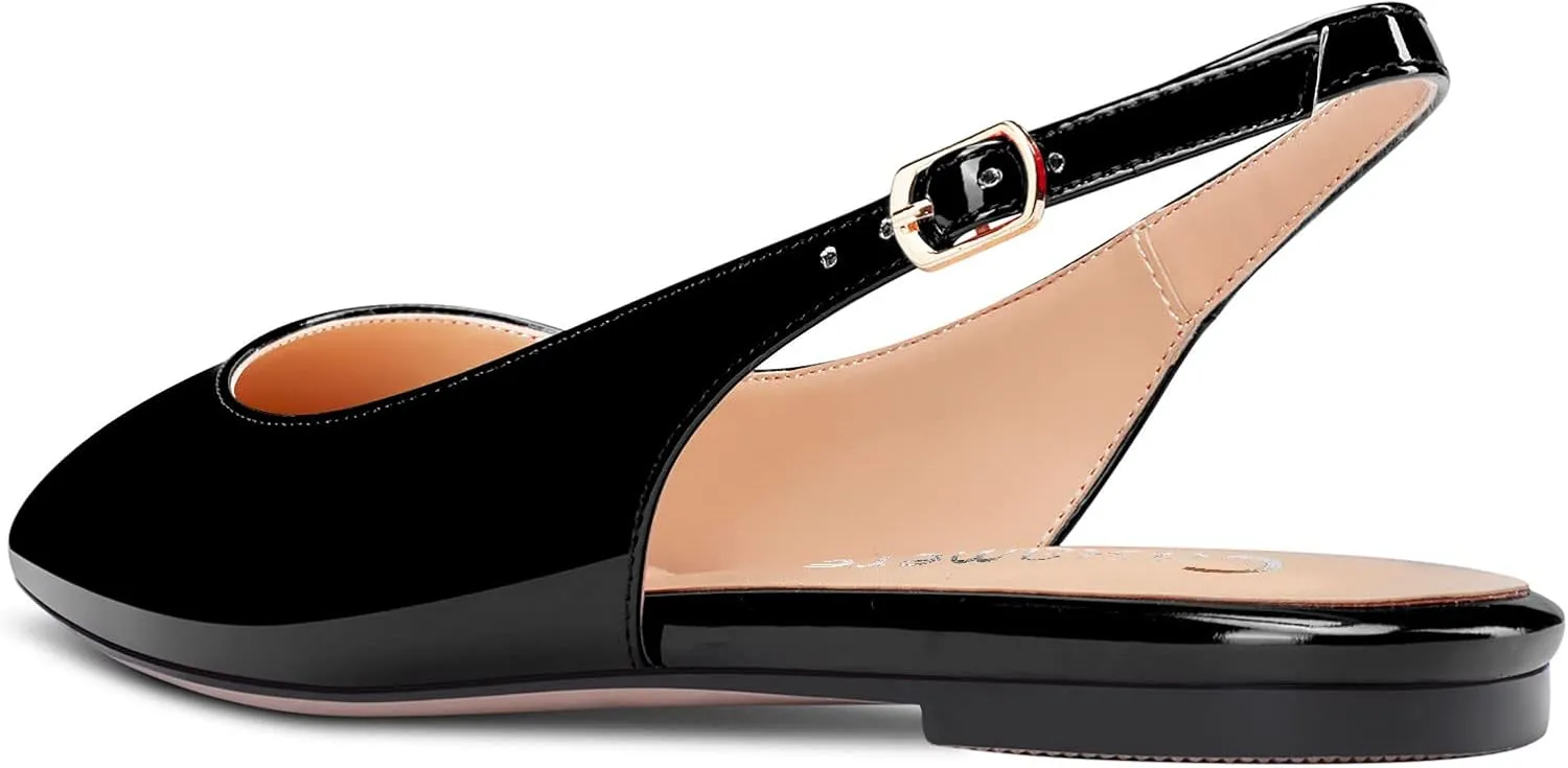 DearOnly Womens Flats Pumps Pointed Toe Slingback Classic Dress Shoes Patent Leather Sandals