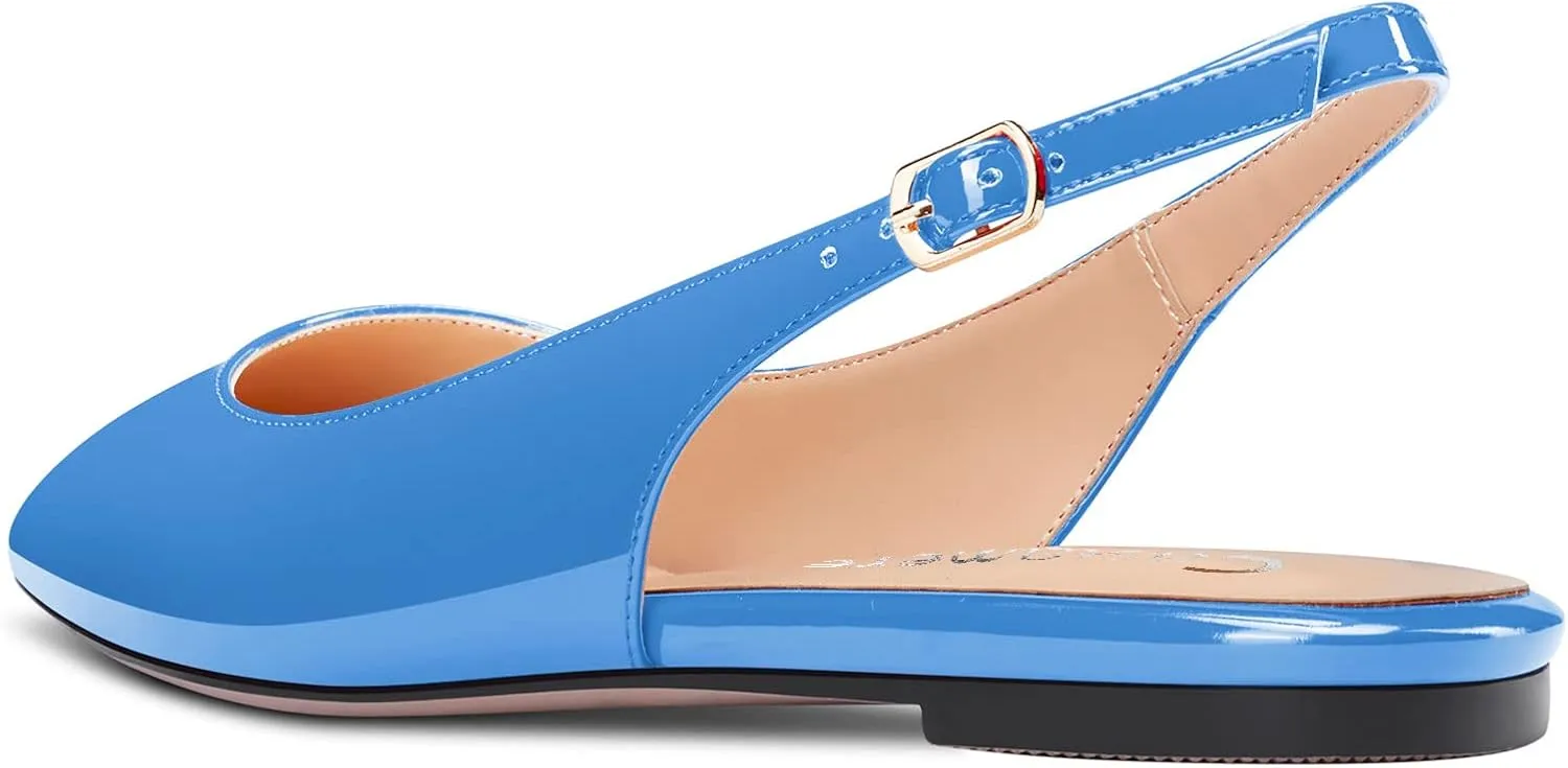 DearOnly Womens Flats Pumps Pointed Toe Slingback Classic Dress Shoes Patent Leather Sandals