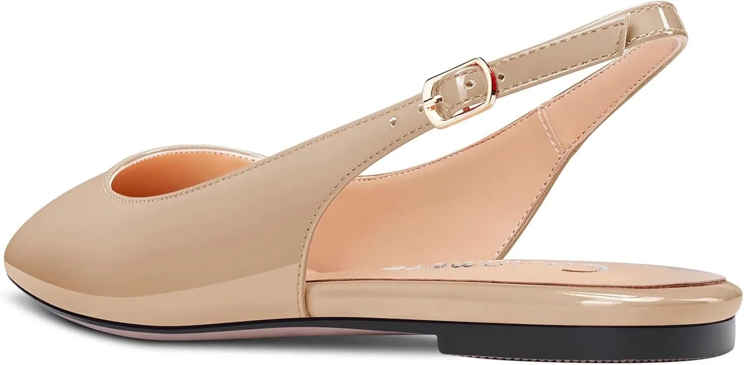 DearOnly Womens Flats Pumps Pointed Toe Slingback Classic Dress Shoes Patent Leather Sandals