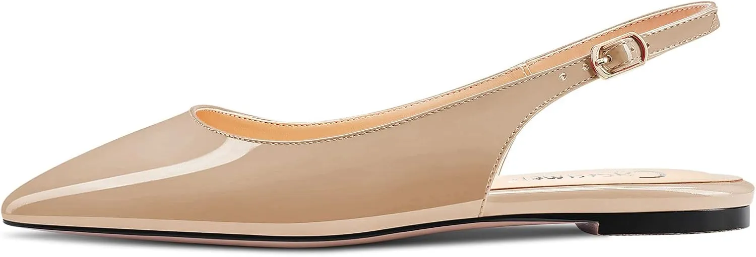 DearOnly Womens Flats Pumps Pointed Toe Slingback Classic Dress Shoes Patent Leather Sandals