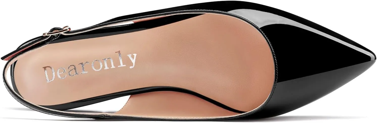 DearOnly Womens Flats Pumps Pointed Toe Slingback Classic Dress Shoes Patent Leather Sandals