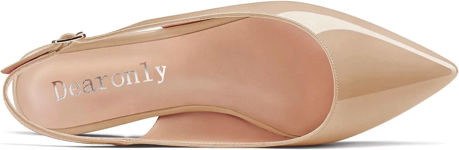 DearOnly Womens Flats Pumps Pointed Toe Slingback Classic Dress Shoes Patent Leather Sandals