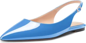 DearOnly Womens Flats Pumps Pointed Toe Slingback Classic Dress Shoes Patent Leather Sandals